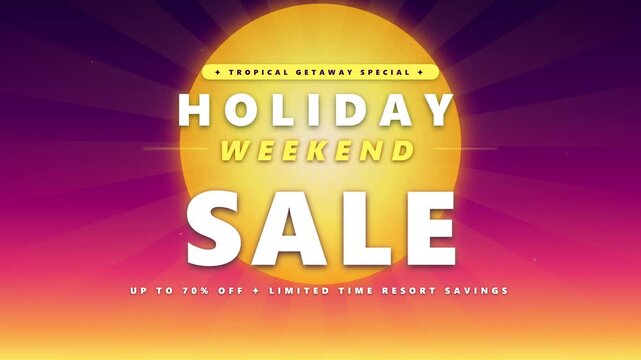 Animated Tropical Holiday Weekend Sale Banner on Sunset Background