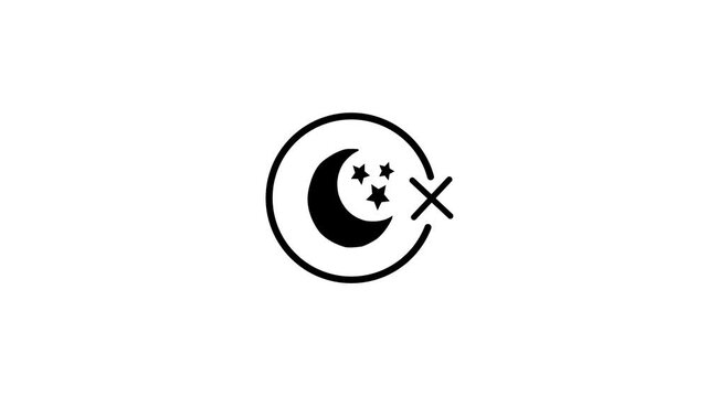 Animated Crescent Moon and Stars Line Icon with Cross Mark Motion Graphic for Night Mode Weather Astronomy UI UX Design on White Background