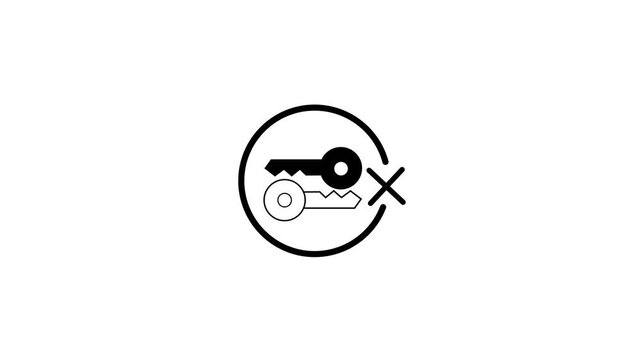 Animated Security Keys Line Icon with Cross Mark Motion Graphic for Access Denied Authentication Failure UI UX Design on White Background