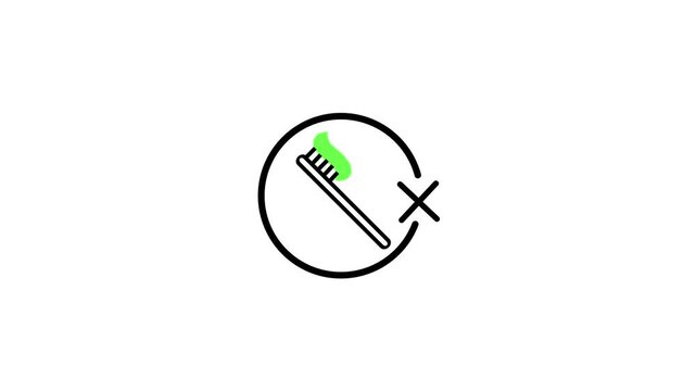 Animated Toothbrush with Toothpaste Line Icon and Cross Mark Motion Graphic for Dental Hygiene Healthcare Oral Care UI UX Design on White Background