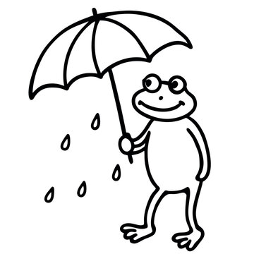 A frog with umbrella in the rain. 