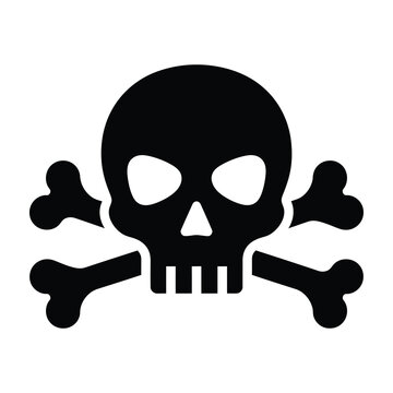 Skull and crossbones icon representing danger and hazard warning sign in black