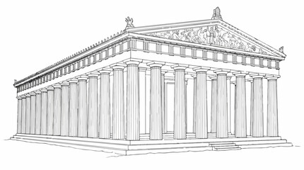 Obraz premium Ancient Greek Temple Parthenon Architectural Sketch Line Art Illustration