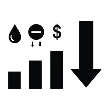 Financial crisis concept with downward arrow and decreasing bars