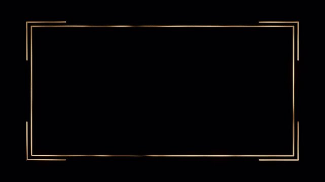 Gold minimalist frame on transparent background. Animated frame with alpha channel.
