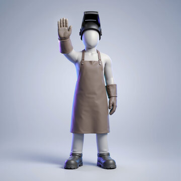 Industrial welder giving stop work safety gesture