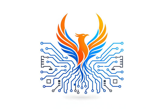 Cyber Phoenix Bird Circuit Logo Icon