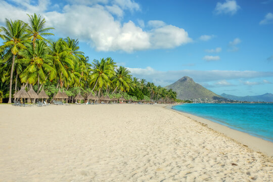 Tropical Beach with Le Morne Brabant Mountain in Mauritius