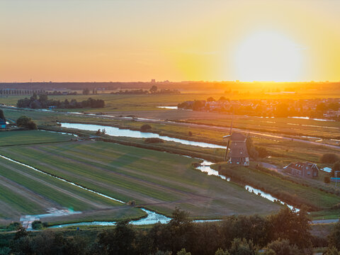 Golden sunset over De Kathammer and Dutch polders