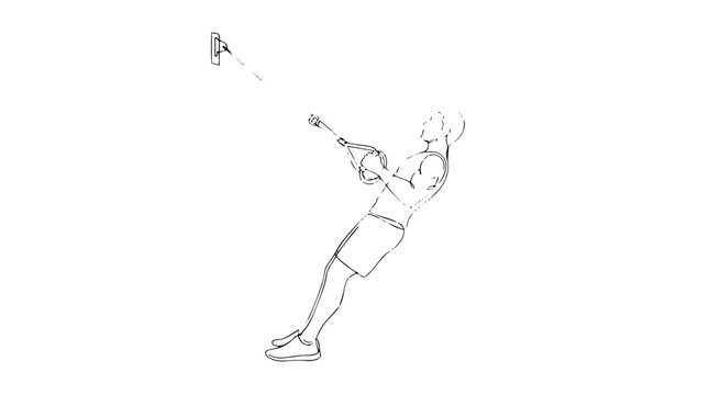 Man performing TRX row suspension training. Continuous line art vector illustration. Fitness and weight loss concept