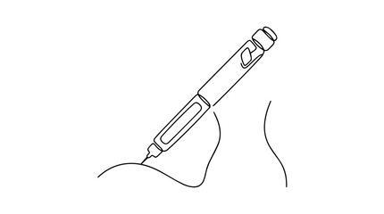 Fototapeta premium Insulin injection pen continuous line drawing. Medical treatment and weight loss concept. Minimalist vector illustration