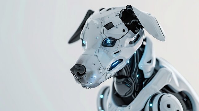 A futuristic depiction of a robotic dog with glowing eyes and advanced technology
