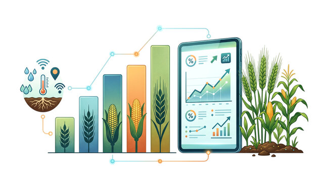 Smart agriculture phone app with crop growth chart and sensor data
