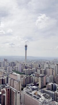 Johannesburg, Gauteng, South Africa - November 2 2025: a view of Hillbrow Tower and Hillbrow Berea neighborhoods adjacent to Johannesburg CBD