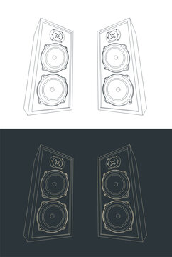 Three-way hifi loudspeaker system drawings