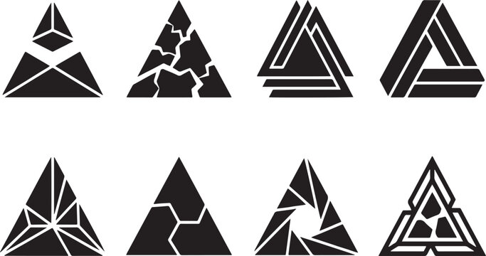 Set of abstract geometric triangle shapes and impossible figures silhouette