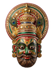 Fototapeta premium Traditional Kathakali Mask with Ornate Headdress on Transparent Background