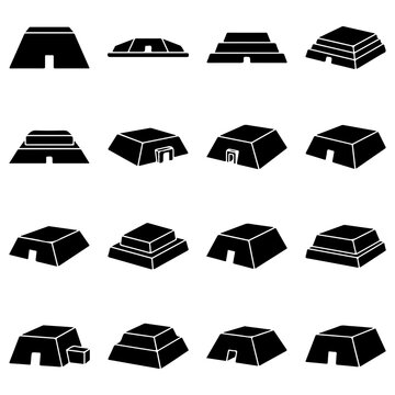 Collection of ancient egyptian pyramid and mastaba tomb black silhouette icons with mastaba tombs ancient structures egyptian architecture historical monuments burial tombs ancient history
