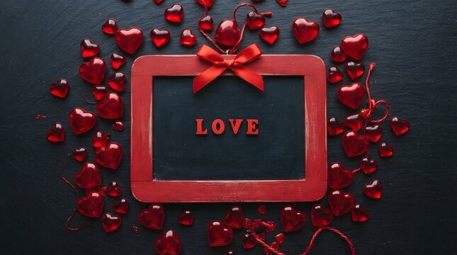 Romantic valentine's day arrangement with red gifts and love message