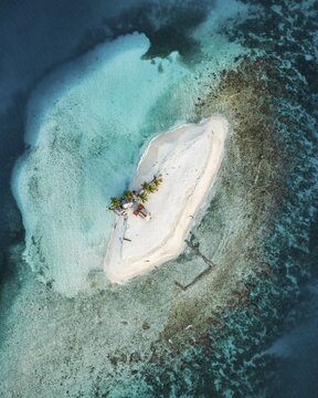 Tropical lonely little island from above, drone shot, San Blas, Guna Yala, Panama