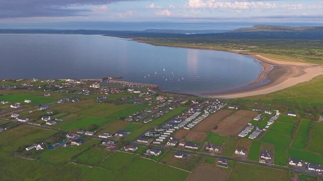Aerial view of Mullaghmore coast and Bunduff strand beach in County Sligo Ireland in the evening