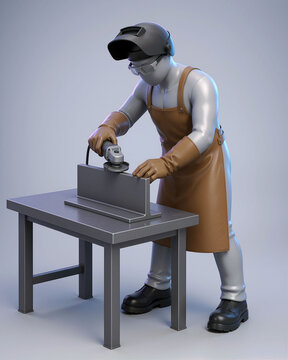 Metalworker grinding metal edge with angle grinder