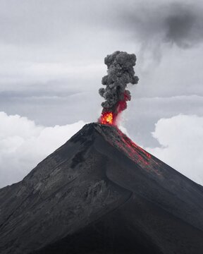 Glowing lava and smoke spitting volcano, volcanic eruption, Volcan de Fuego, Guatemala