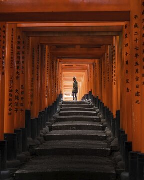 Fushimi Inari Taisha Shrine with person, Kyoto, Japan