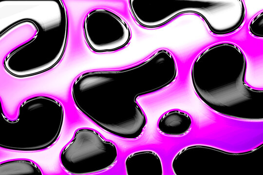 Modern background with 3D liquid black blobs and neon pink flow