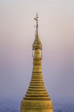 Gold peak of the Su Taung Pyae pagoda, Mandalay Hill, Myanmar