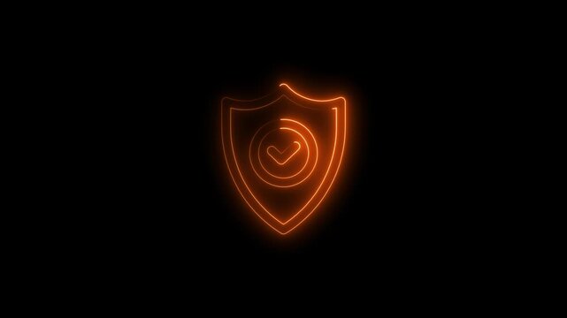 Glowing yellow neon security shield with checkmark animation on black background
