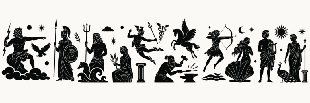 Ancient greek mythological gods and heroes collection.