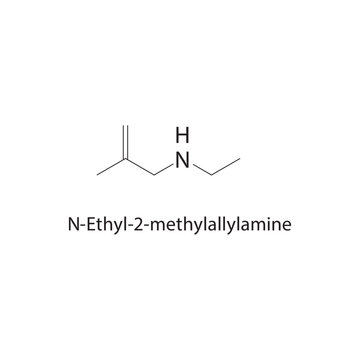 N-Ethyl-2-methylallylamine skeletal structure. amine compound schematic illustration. Simple diagram, chemical formula.