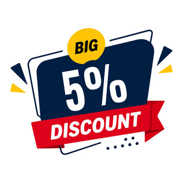 Big sale discount banner with 5 percent off text isolated on transparent background