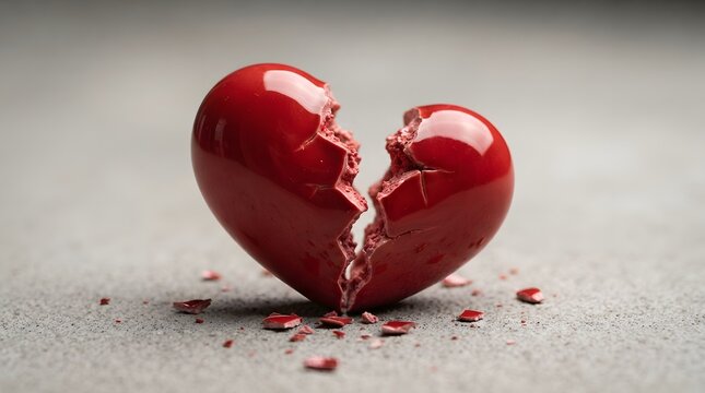 A realistic depiction of a broken red heart symbolizing loss and emotional pain