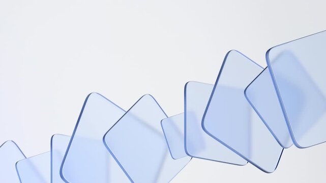 Abstract animation, rotating blue glass blocks on a light background, 4k seamless loop 3d animation