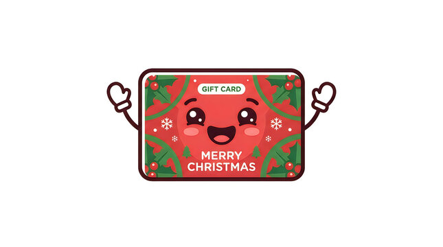 Cute cartoon gift card with smiling face and merry christmas text hanging on a keychain