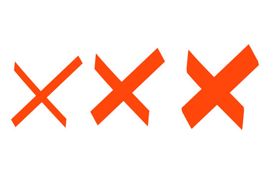 Bold red, orange brushstroke X mark set PNG, thick grunge cross symbol sticker, hand-drawn. reject delete icon. Perfect for quizzes, presentations, infographics, checklists, forms, UI design