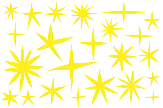Yellow sparkle and star collection PNG. Diverse shining, twinkling and starburst shapes, perfect for celebration designs, stickers, logos, posters, magical graphics and social media.