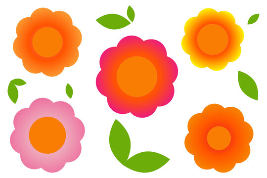 Colorful flower and leaf collection PNG. Bright orange and pink gradient floral elements, perfect for spring designs, invitations, greeting cards, stickers, branding, social media. Transparent vector