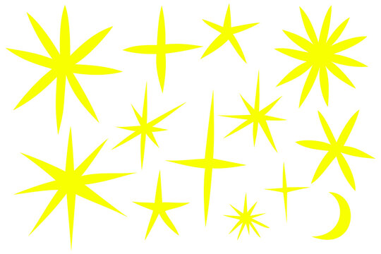 Yellow starburst collection PNG. Hand-drawn sunbursts, sparkle and radiant star shapes, perfect for branding, invitations, marketing, stickers, celebrations, posters, logos, and social media graphics