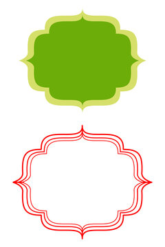 Green lime ornate bracket label frame set PNG, filled outline fancy badge sticker. Retro flourish tag for logo, menu, signage, stationery, social media, scrapbooking, transparent background