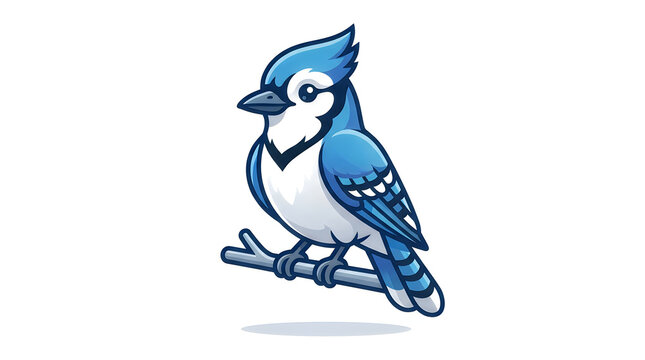 Cartoon blue jay bird perched on a simple branch