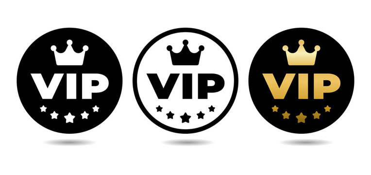 Luxury VIP access logo with crown and stars symbol on transparent background
