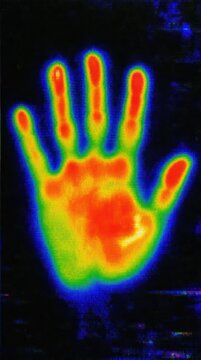 Vibrant thermal handprint in rainbow hues, ideal for mobile wallpaper.