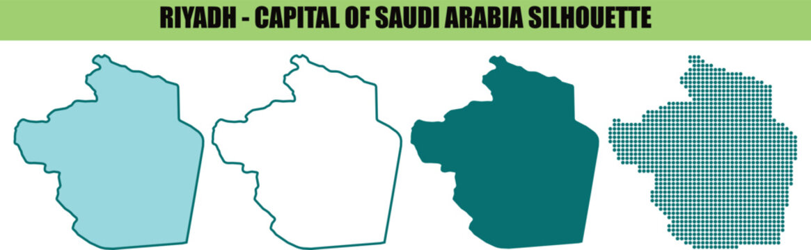 Riyadh saudi arabia capital map vector silhouette graphic set.