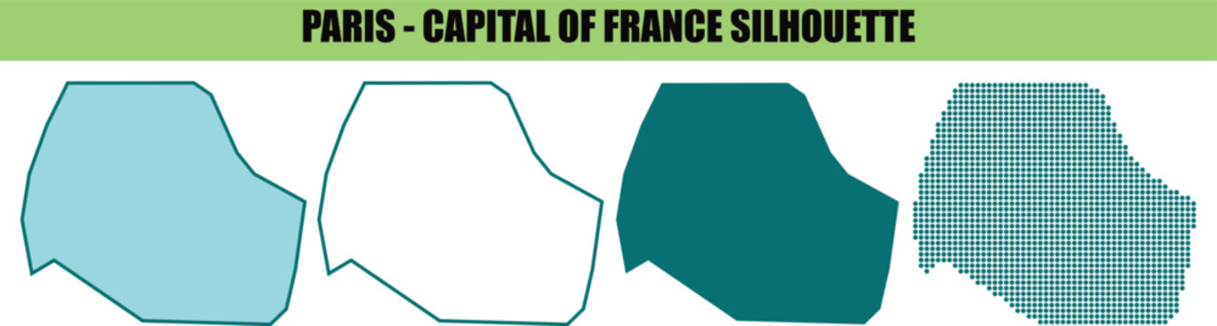 Paris capital of france silhouette vector set.