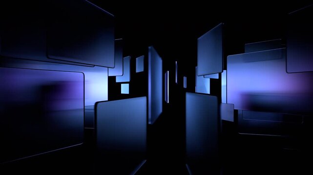 Data analytics concept. Glass objects are arranged in a structure on a black background, 4k seamless loop 3d animation