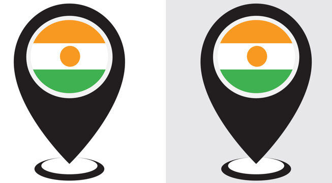 The location symbol flag Niger country vector and illustration with the white and grey background 