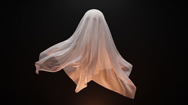 Floating White Ghost Halloween Concept in Minimal 3D Art